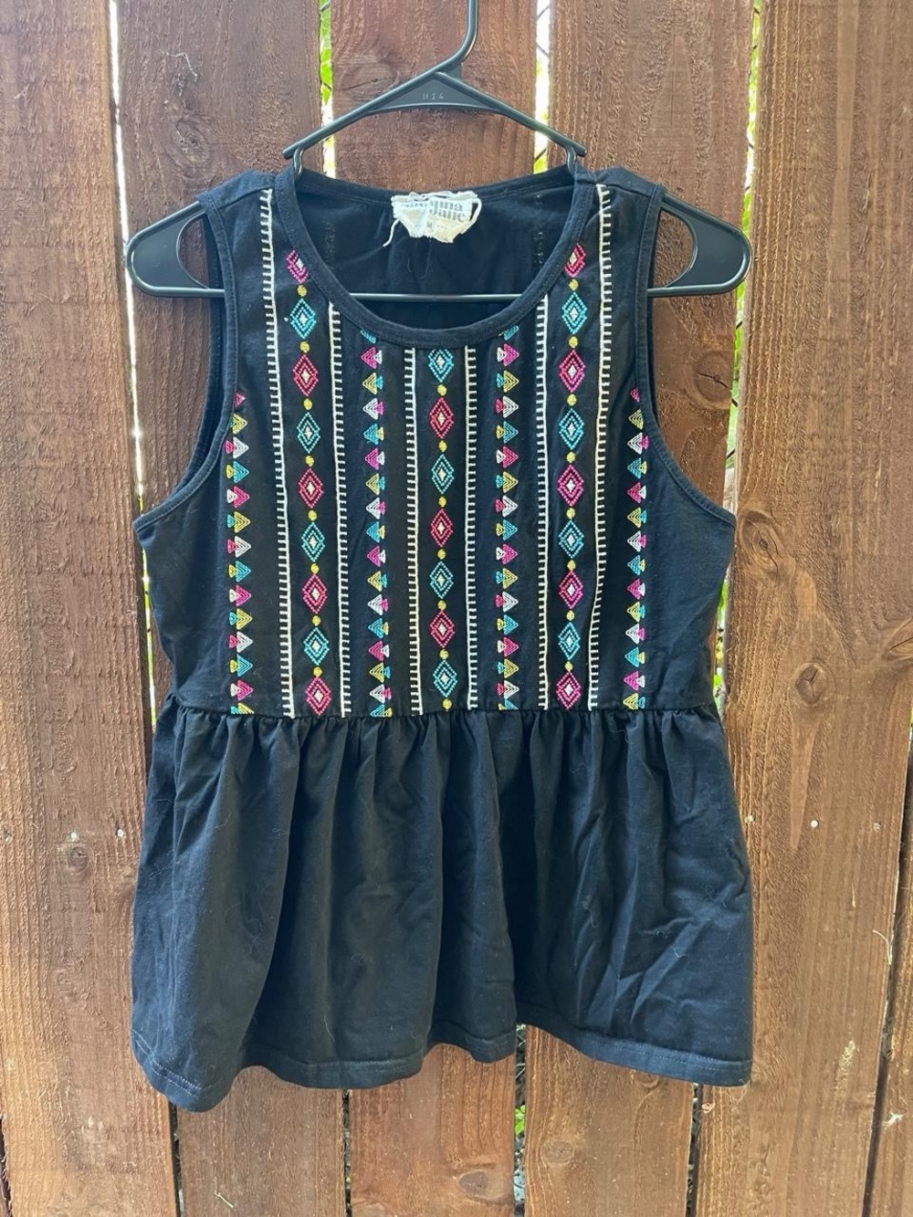 Savanna Jane Black Sleeveless Peplum Tank with Colorful Embroidery⚠️